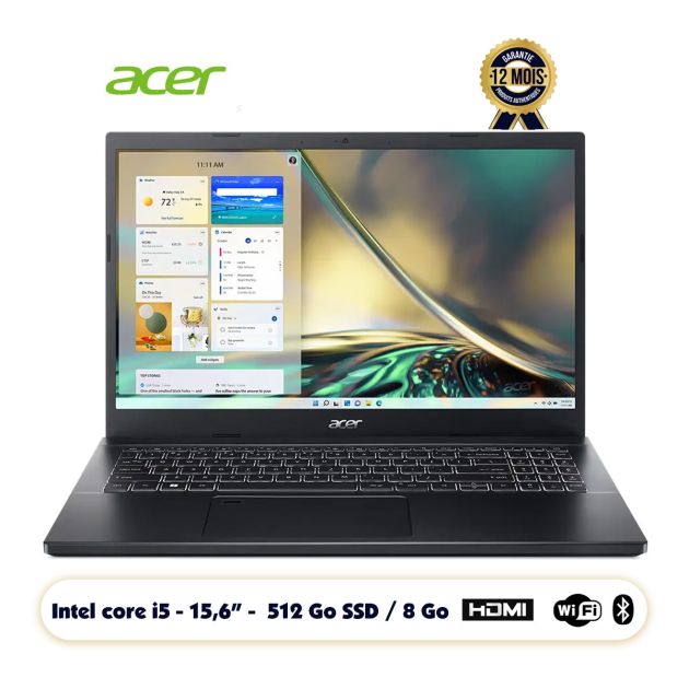 Acer Aspire 7 A715 76G Écran 15 6 FHD Intel Core i5 12450H NVIDIA GeForce RTX 3050 4Go 512 Go SSD 8Go RAM