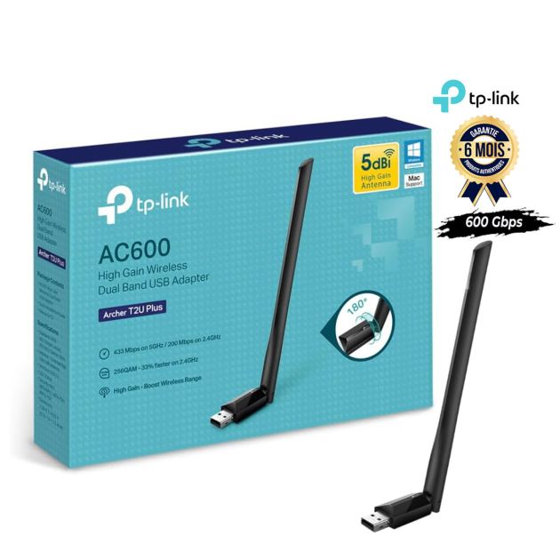 Adaptateur WiFi USB TP-Link Archer T2U Plus pour Ordinateur et Pc Débit 600 Mbps - Garantie 6 mois