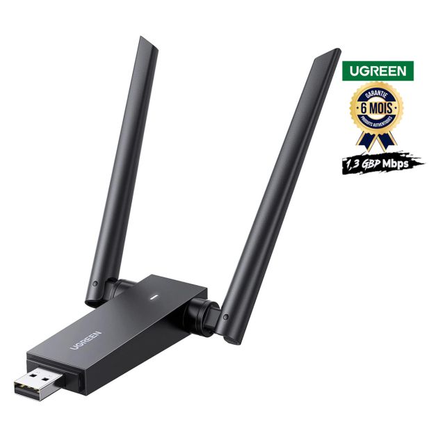 Adaptateur WiFi USB Puissant UGREEN Ac1300M pour Ordinateur et Pc Double Antenne A Gain Eleve - Garantie 6 mois
