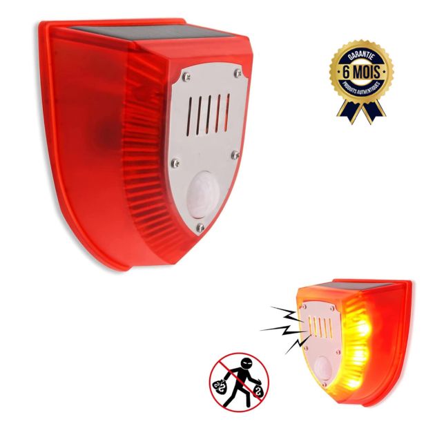 Alarme de Sécurité Solaire avec LED Capteur de Mouvement Exterieur Sirene LED - Garantie 6 mois