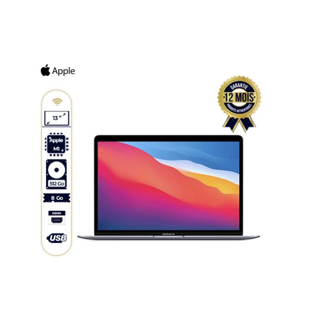 Apple MacBook Air 2020 13 Puce Apple M1 avec Cpu 8 Coeurs et Gpu 7 Coeurs 8Go DDR4 SSD 512 Go Mac Os 10 14 Mojave - Garantie 12 mois