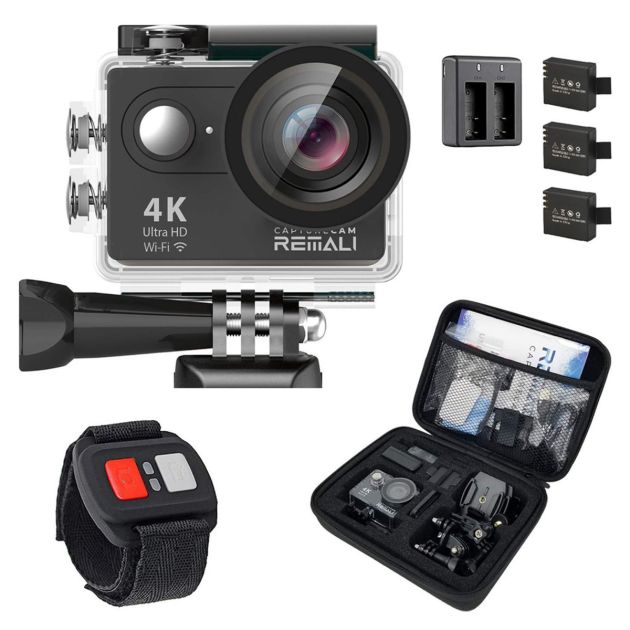Capturecam 4K Ultra Hd et Kit de Caméra D Action Sportive Étanche 12 MP Écran LCD 2 avec Étui de Transport 3 Batteries Double Chargeur de Batterie - Garantie 6 mois