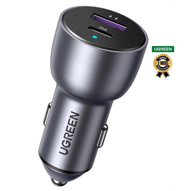 Chargeur de Voiture UGREEN 52 5 W Adaptateur Secteur Rapide pour Voiture A Deux Ports USB