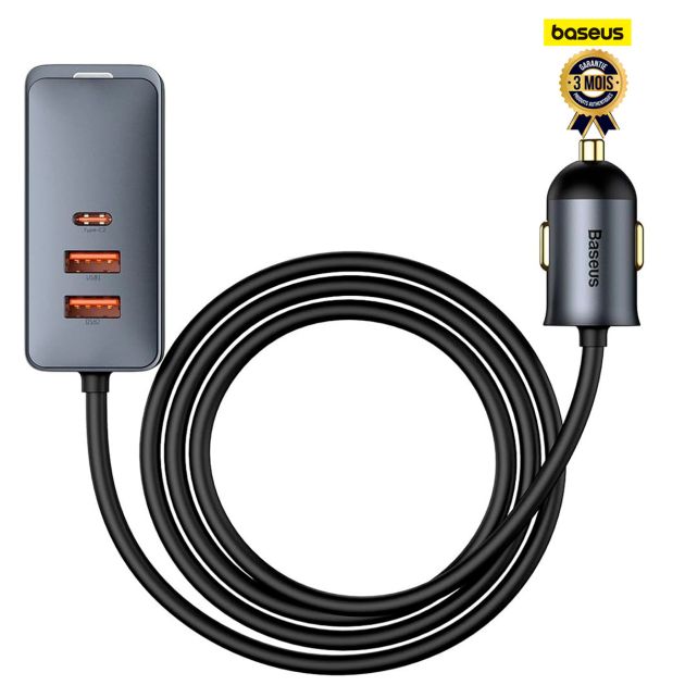 Chargeur de Voiture Multiport A Charge Rapide Baseus 120 W avec Extension de Prise de Voiture 4 Ports avec 2 USB QC 3 0 2 Ports USB C