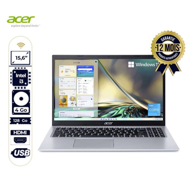Acer Aspire 5 Slim Écran Full Hd 15 6 Intel i3 1115G4 4 Go RAM 128 Go SSD WiFi 6 Windows 11 Home